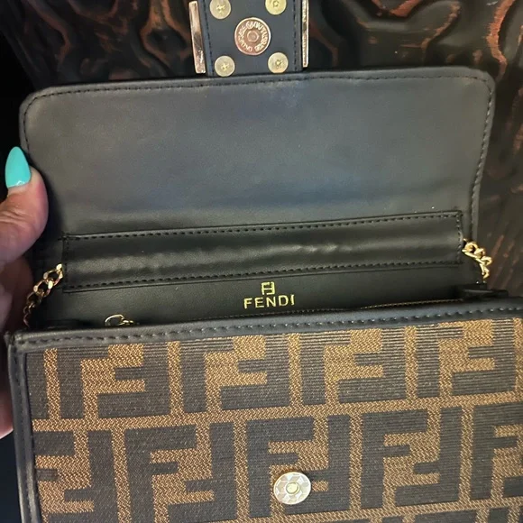 Fendi Brown Monogram Crossbody with Gold Chain Strap - Picture 9 of 16